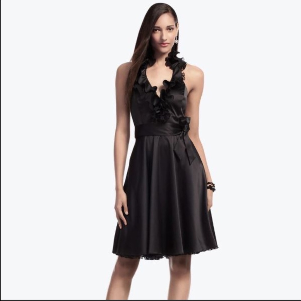 White House Black Market Black Halter Dress with Ruffles
